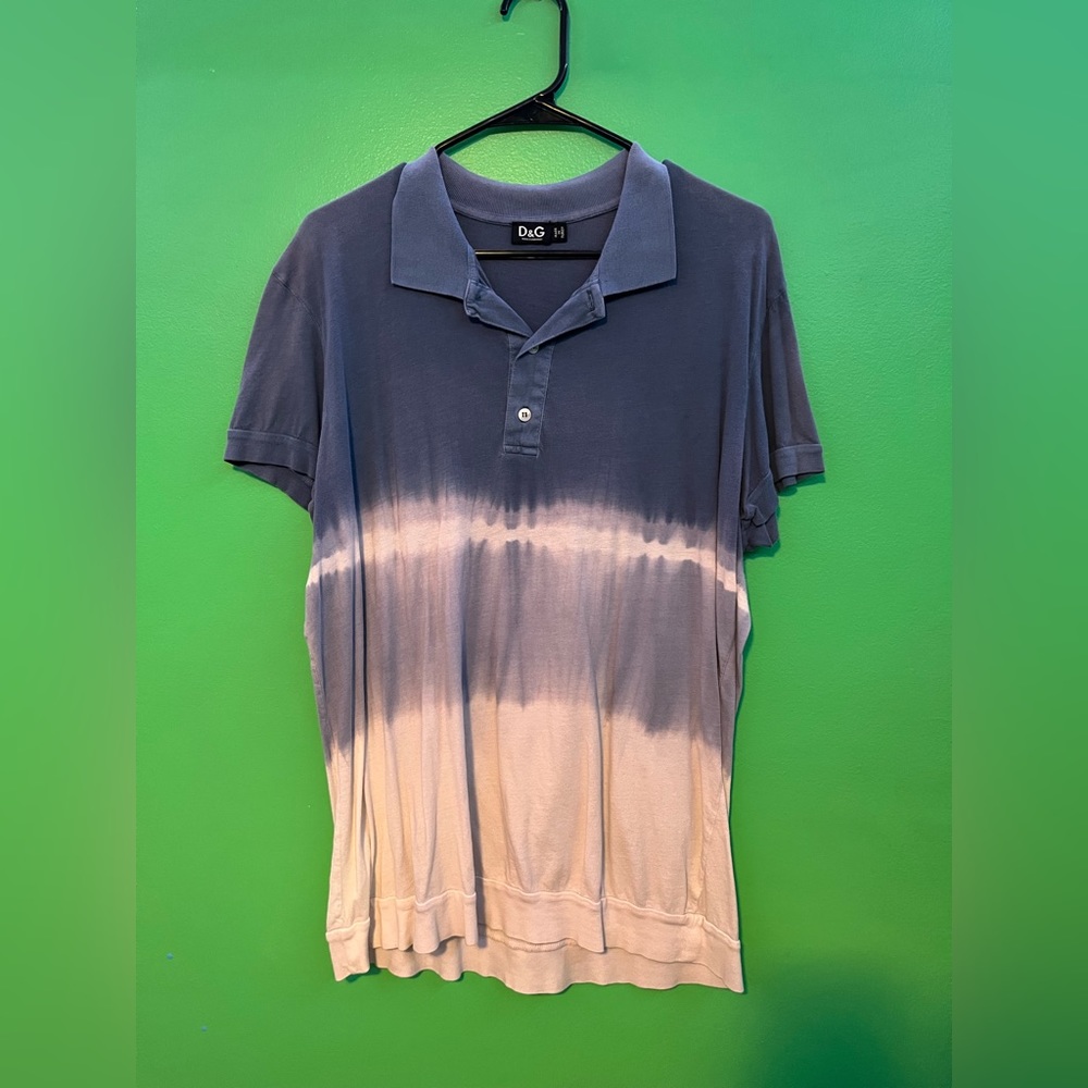 Dolce and gabbana blue & white tie dye polo shirt